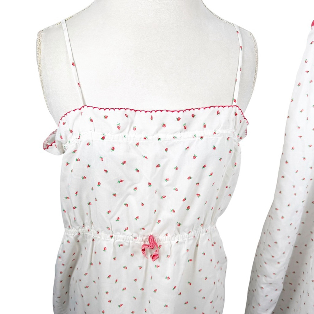 Vintage Strawberry Print Nightgown Robe Set Peignoir Pink White Cottage Size S - Picture 7 of 14